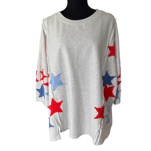 Easel Los Angeles Star Applique Sweatshirt Womens M Gray Kidcore Y2K Americana